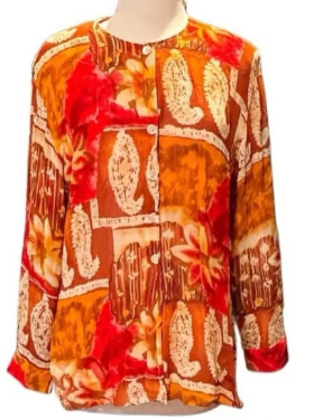 Cavallini Colorful Lightweight Long Sleeve Blouse Flowy Button Down Top Office